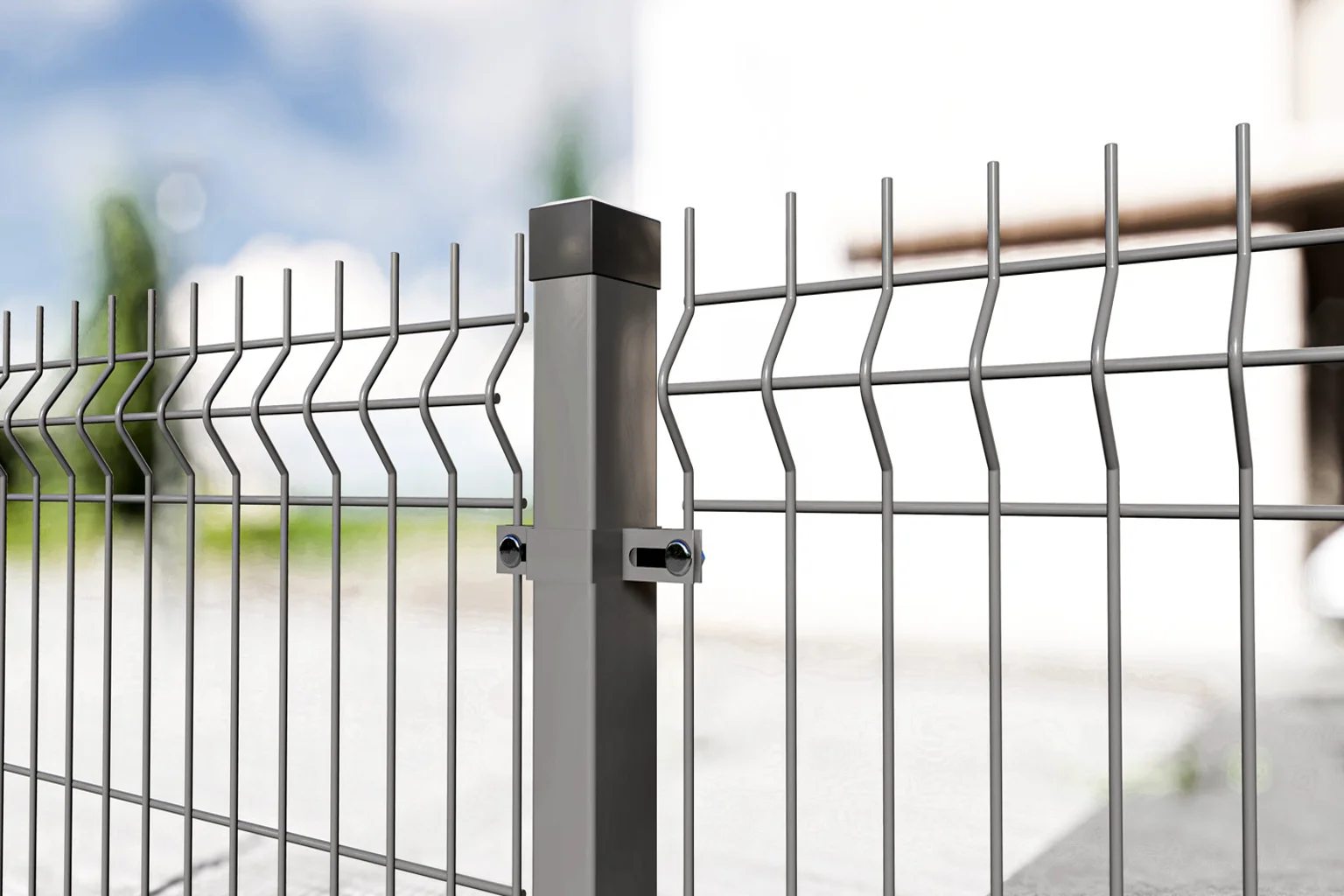Anthrazitfarbene 3D-Matte mit Pfostenbefestigung - Visualisierung